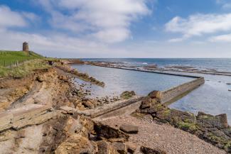 St Monans Windmill and tidal pool on the Fife Coastal Path